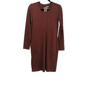 NWT Duluth Womens LS Knit Dress Size XS Burnt Orange Casual UPF 30 Pockets